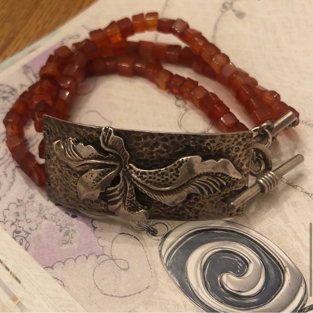 Rare Silpada Triple Strand Carnelian Sterling Silver Toggle Clasp Bracelet